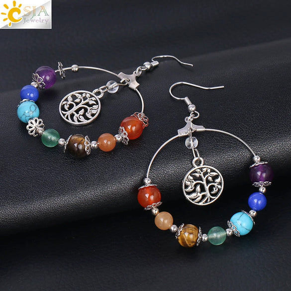 Minimalist Natural Stone Beaded Tree Earrings With Copper Accessories For Women Semi Precious Crystal Jewelry
