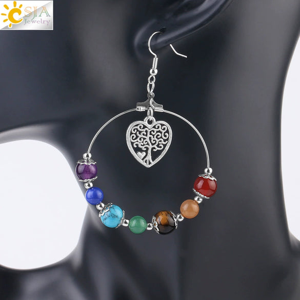 Minimalist Natural Stone Beaded Tree Earrings With Copper Accessories For Women Semi Precious Crystal Jewelry