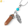 Minimalist Natural Stone Bullet Pendant Necklace With Feather Detail And Ball Chain Crystal Jewelry