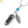 Minimalist Natural Stone Bullet Pendant Necklace With Feather Detail And Ball Chain Crystal Jewelry