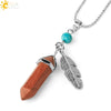 Minimalist Natural Stone Bullet Pendant Necklace With Feather Detail And Ball Chain Crystal Jewelry