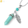 Minimalist Natural Stone Bullet Pendant Necklace With Feather Detail And Ball Chain Crystal Jewelry