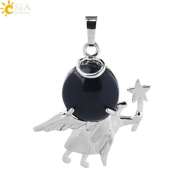Minimalist Natural Stone Crystal Angel Wing Pendant Necklace Charm For Women In Multicolor Alloy Jewelry