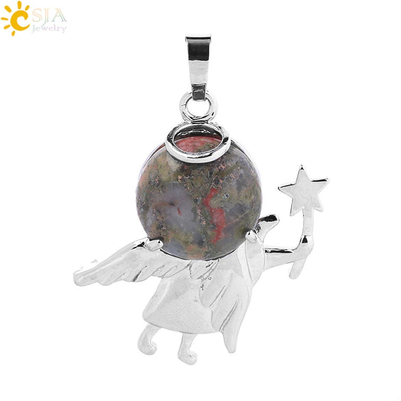 Minimalist Natural Stone Crystal Angel Wing Pendant Necklace Charm For Women In Multicolor Alloy Jewelry