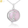 Minimalist Natural Stone Moon Cat Pendant Necklace With Copper Ball Chain Electroplated Clavicle Chain Jewelry
