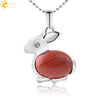 Minimalist Natural Stone Rabbit Pendant Necklace With Ball Chain Electroplated Stainless Steel And Copper Animal Jewelry