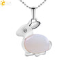 Minimalist Natural Stone Rabbit Pendant Necklace With Ball Chain Electroplated Stainless Steel And Copper Animal Jewelry
