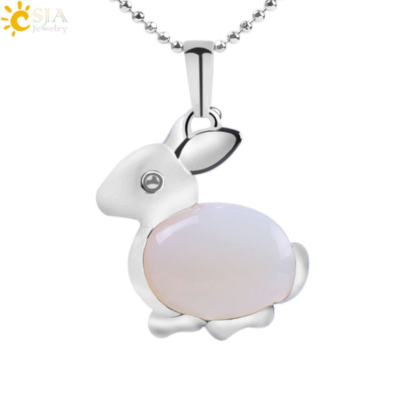 Minimalist Natural Stone Rabbit Pendant Necklace With Ball Chain Electroplated Stainless Steel And Copper Animal Jewelry