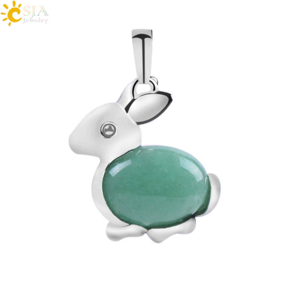 Minimalist Natural Stone Rabbit Pendant Necklace With Ball Chain Electroplated Stainless Steel And Copper Animal Jewelry