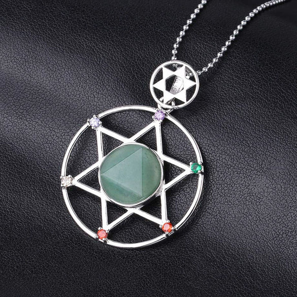 Minimalist Natural Stone Star Pendant Necklace With Electroplated Alloy Bead Chain Unisex Crystal Six Pointed Star Jewelry