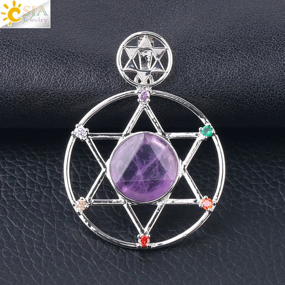 Minimalist Natural Stone Star Pendant Necklace With Electroplated Alloy Bead Chain Unisex Crystal Six Pointed Star Jewelry