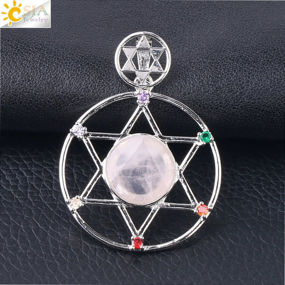 Minimalist Natural Stone Star Pendant Necklace With Electroplated Alloy Bead Chain Unisex Crystal Six Pointed Star Jewelry
