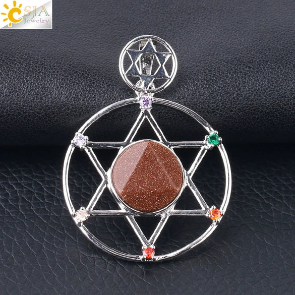 Minimalist Natural Stone Star Pendant Necklace With Electroplated Alloy Bead Chain Unisex Crystal Six Pointed Star Jewelry