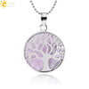 Minimalist Natural Stone Tree Of Life Pendant Necklace With Hollow Round Design Pink Crystal Amethyst And Electroplated Copper Accessories
