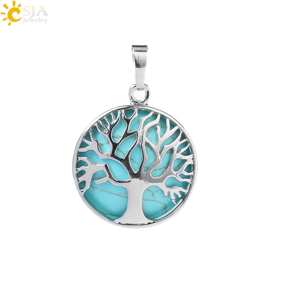 Minimalist Natural Stone Tree Of Life Pendant Necklace With Hollow Round Design Pink Crystal Amethyst And Electroplated Copper Accessories