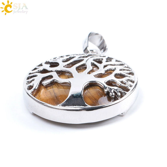 Minimalist Natural Stone Tree Of Life Pendant Necklace With Hollow Round Design Pink Crystal Amethyst And Electroplated Copper Accessories