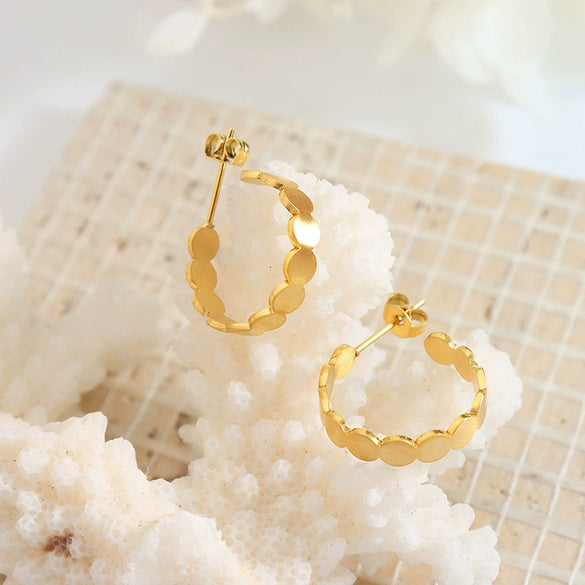 Minimalist Oval Stitching 316L Stainless Steel Electroplating Earrings Bracelet Jewelry Suit