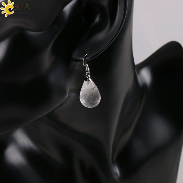 Minimalist Pear Shaped Drop Earrings With Natural Stone Crystal And Copper Accessories For Women