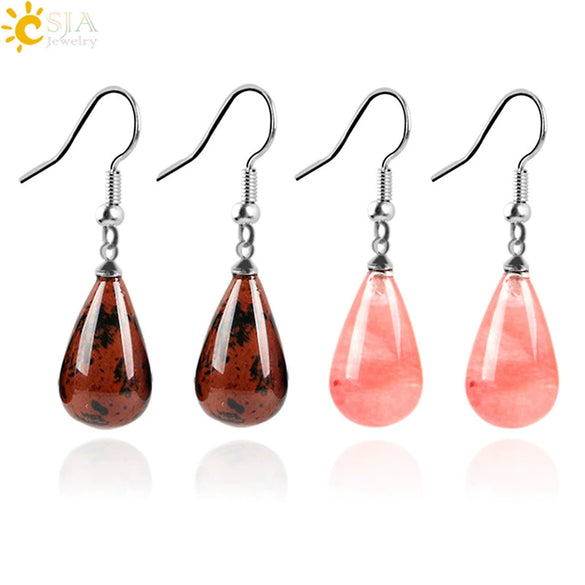 Minimalist Pear Shaped Drop Earrings With Natural Stone Crystal And Copper Accessories For Women