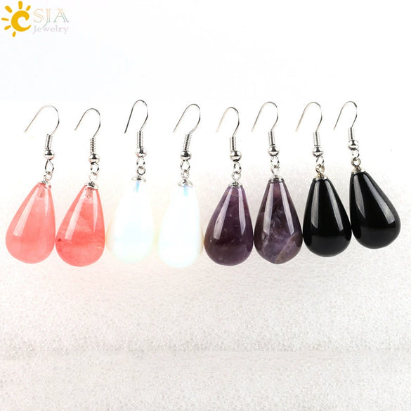 Minimalist Pear Shaped Drop Earrings With Natural Stone Crystal And Copper Accessories For Women
