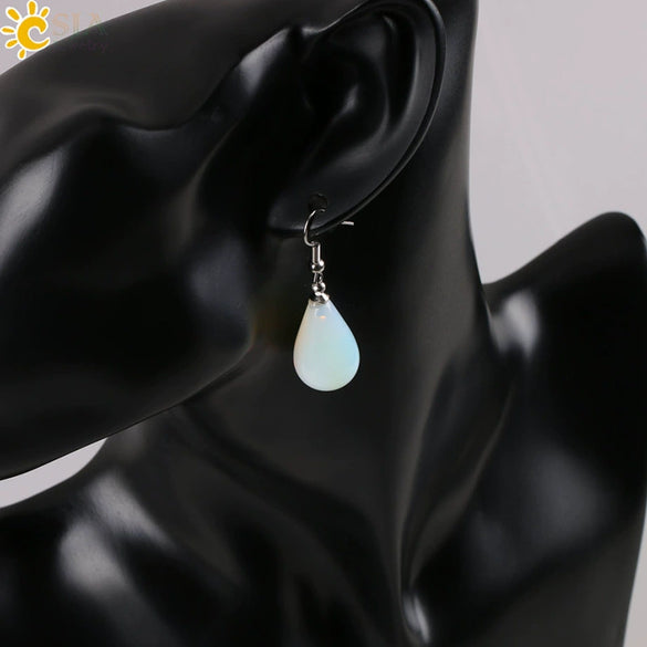 Minimalist Pear Shaped Drop Earrings With Natural Stone Crystal And Copper Accessories For Women