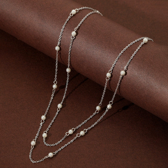 Minimalist Pearl Necklace Geometric Double Clavicle Chain For Women