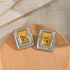Minimalist Personality Square Titanium Steel Stud Earrings With Colorblocking And Pvd Vacuum Real Gold Electroplating For Unisex Wholesale Jewelry
