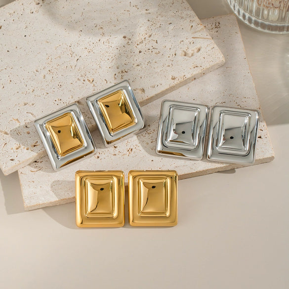 Minimalist Personality Square Titanium Steel Stud Earrings With Colorblocking And Pvd Vacuum Real Gold Electroplating For Unisex Wholesale Jewelry