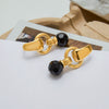 Minimalist Retro Style Stainless Steel Geometric Earrings With Black Crystal And Electroplating