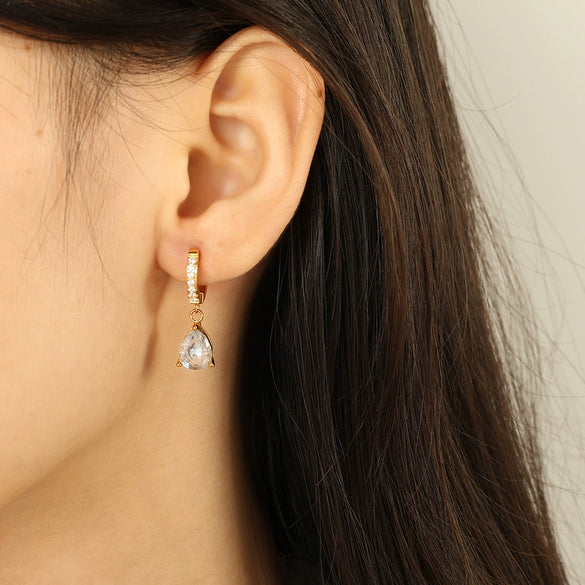 Minimalist Retro 316L Stainless Steel Zircon Drop Earrings For Women With Electroplating
