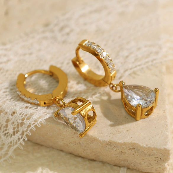 Minimalist Retro 316L Stainless Steel Zircon Drop Earrings For Women With Electroplating
