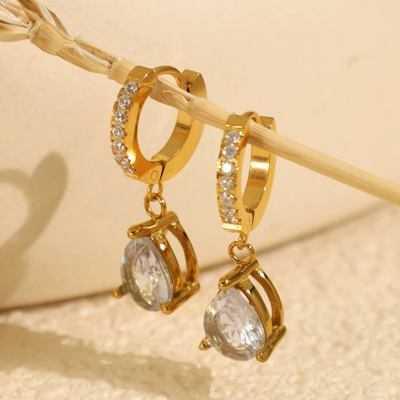 Minimalist Retro 316L Stainless Steel Zircon Drop Earrings For Women With Electroplating