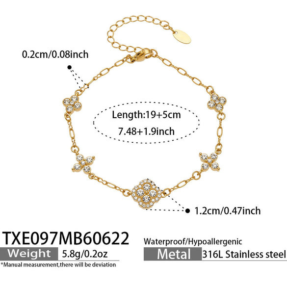 Minimalist Rhinestone Four Leaf Clover Stainless Steel Necklace And Bracelet Jewelry Set Electroplated Unisex Chain Accessories