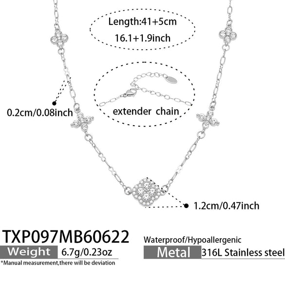 Minimalist Rhinestone Four Leaf Clover Stainless Steel Necklace And Bracelet Jewelry Set Electroplated Unisex Chain Accessories