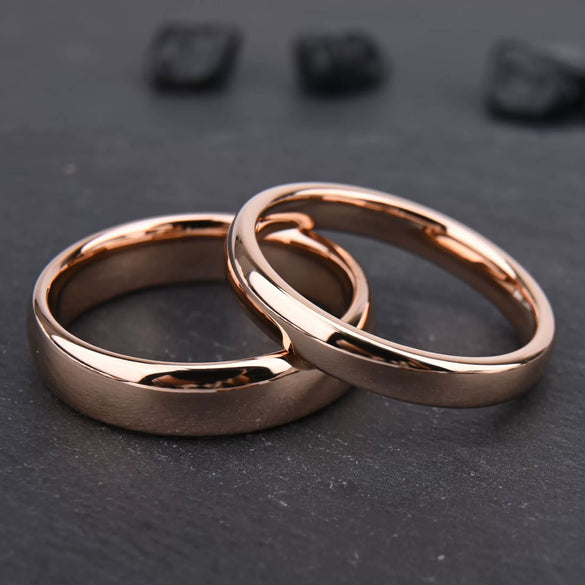 Minimalist Rose Gold Electroplated Tungsten Steel Plain Wedding Band Rings For Couples