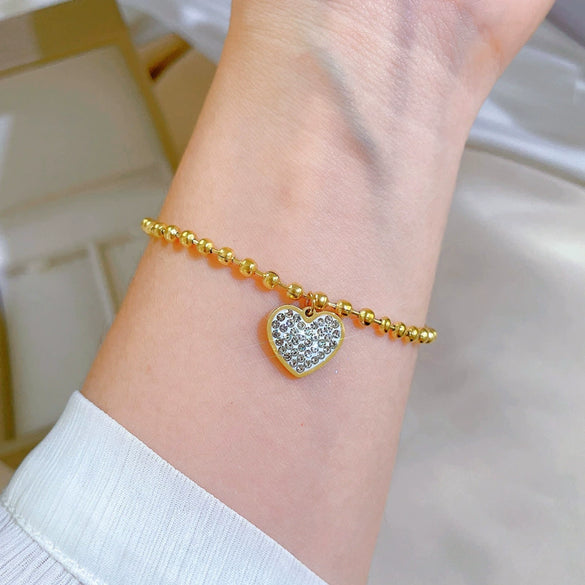 Minimalist Round Beads Heart Shape Electroplated Stainless Steel Chain Bracelet For Women