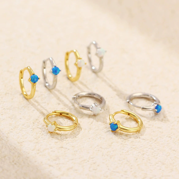 Minimalist S925 Silver Ins Cold Style Geometric Opal Inlaid Earring With Electroplating