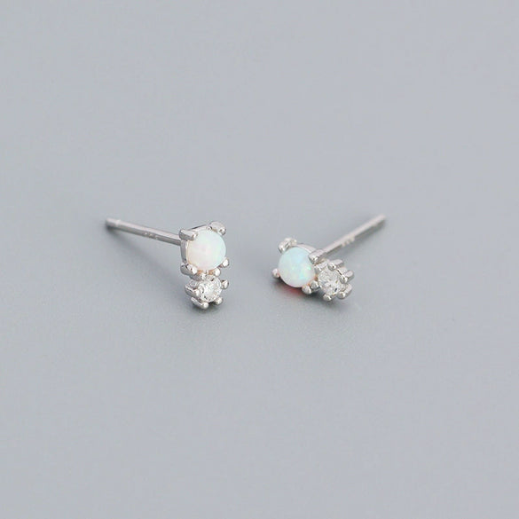 Minimalist 925 Silver Geometric Diamondencrusted Synthetic Opal Earrings For Women With Electroplating