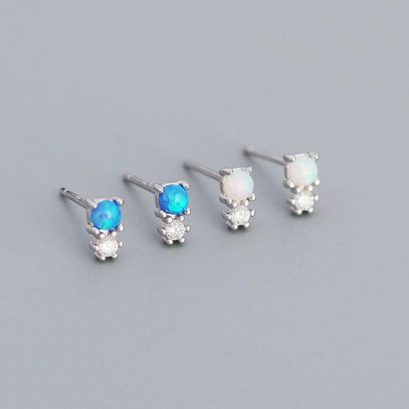 Minimalist 925 Silver Geometric Diamondencrusted Synthetic Opal Earrings For Women With Electroplating