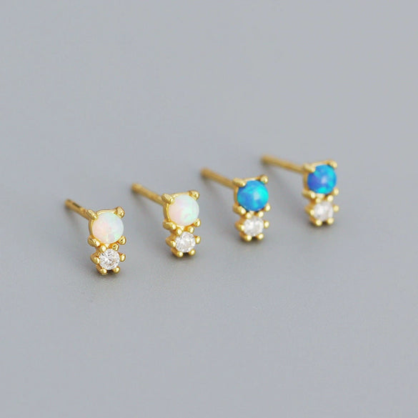 Minimalist 925 Silver Geometric Diamondencrusted Synthetic Opal Earrings For Women With Electroplating