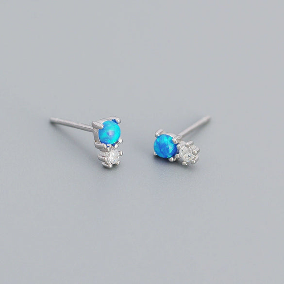 Minimalist 925 Silver Geometric Diamondencrusted Synthetic Opal Earrings For Women With Electroplating