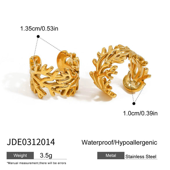 Minimalist Smooth Branch Hollow Opening Electroplated Stainless Steel Geometric Ear Clip Ring For Women