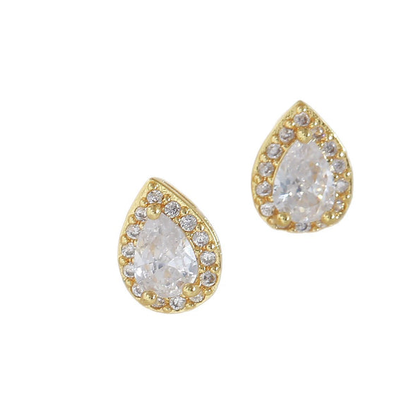 Minimalist Sparkling Diamond Water Drop Copper Goldplated Stud Earrings For Women