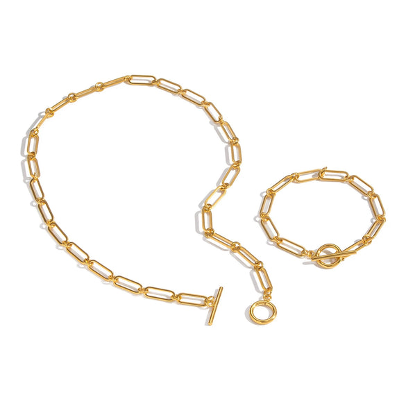 Minimalist Stacked Geometric Paperclip Chain Necklace And Bracelet Set Electroplated Stainless Steel And Titanium Steel Hip Hop Punk Streetwear Style For Women