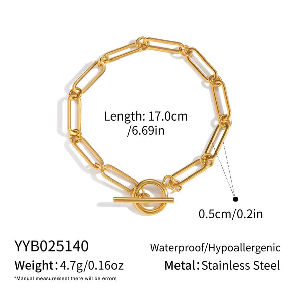 Minimalist Stacked Geometric Paperclip Chain Necklace And Bracelet Set Electroplated Stainless Steel And Titanium Steel Hip Hop Punk Streetwear Style For Women