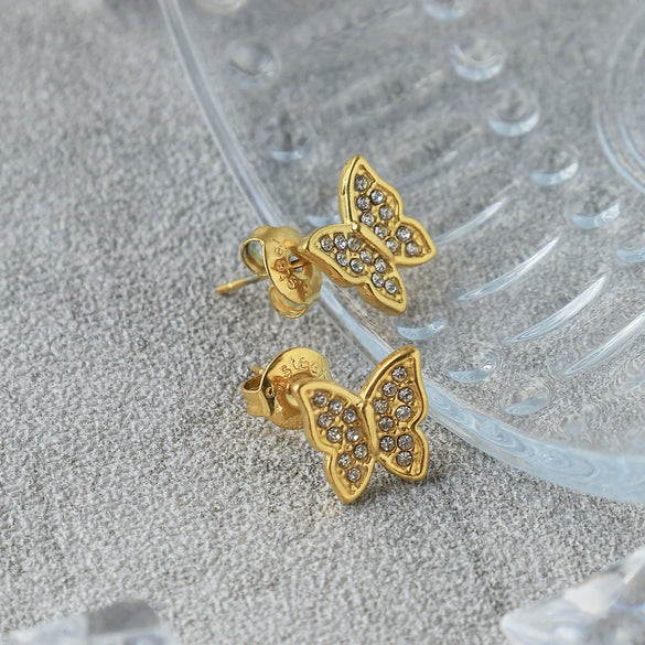 Minimalist Stainless Steel Butterfly Stud Earrings Animal Style Electroplated Jewelry