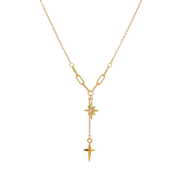 Minimalist Stainless Steel Clavicle Chain With Geometric Pattern And Star Pendant Electroplated