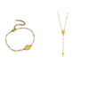 Minimalist Stainless Steel Cross Necklace And Bracelet Set With Crown And Roman Numeral Pattern Electroplated Gold Finish