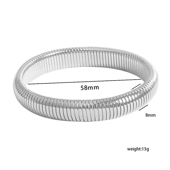Minimalist Stainless Steel Elastic Ring Bracelet Titanium Steel Plated 18K Gold Striped Bracelet