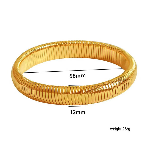 Minimalist Stainless Steel Elastic Ring Bracelet Titanium Steel Plated 18K Gold Striped Bracelet